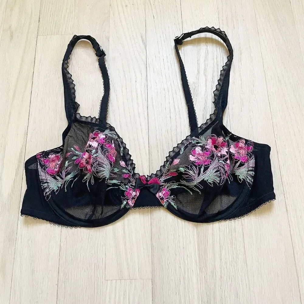 BUY 1 GET 1 FREE Felina 34c black rose embroidered mesh bra